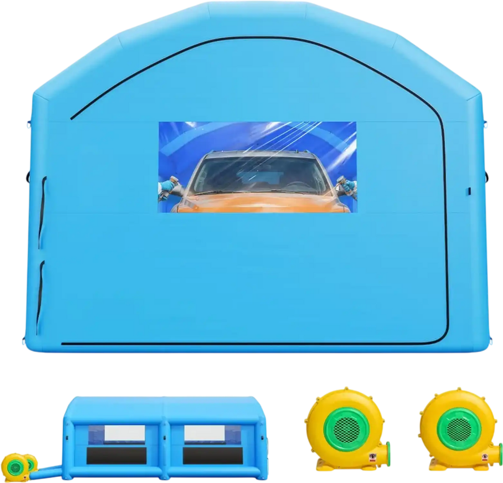 VEVOR Inflatable Paint Booth, 26 x 15 x 10 ft, Portable Spray Booth with 750W+950W Blowers and Large Filter Cotton, Arched Roof Blow Up Painting Tent for Full-Size Pickup Truck, Small Speedboat, Blue