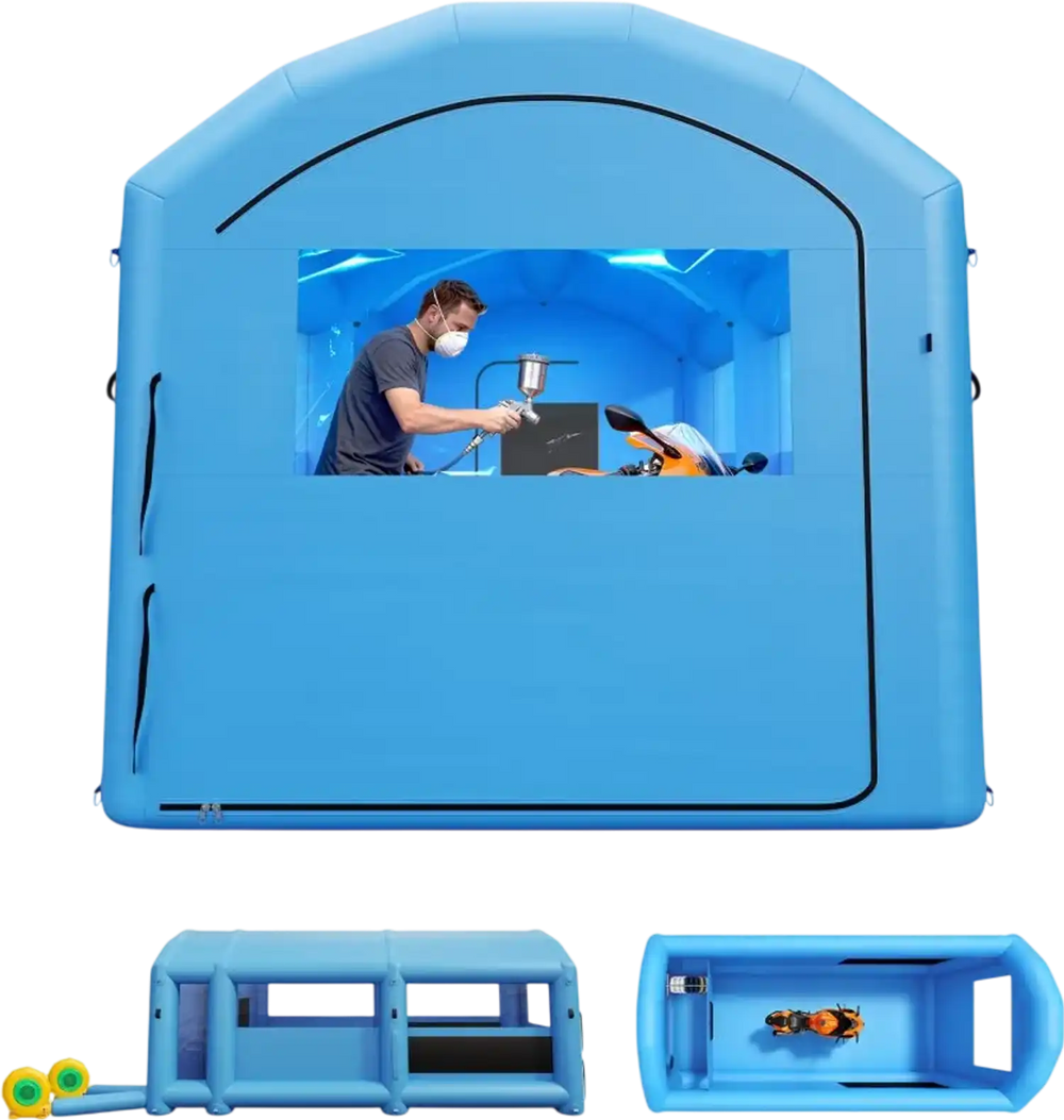 VEVOR Inflatable Paint Booth, 20 x 10 x 8 ft, Portable Spray Booth with 480W+750W Blowers, Large Filter Cotton, Changing Area, Arched Roof Painting Tent for Bike, Motorcycle, and Furniture, Blue