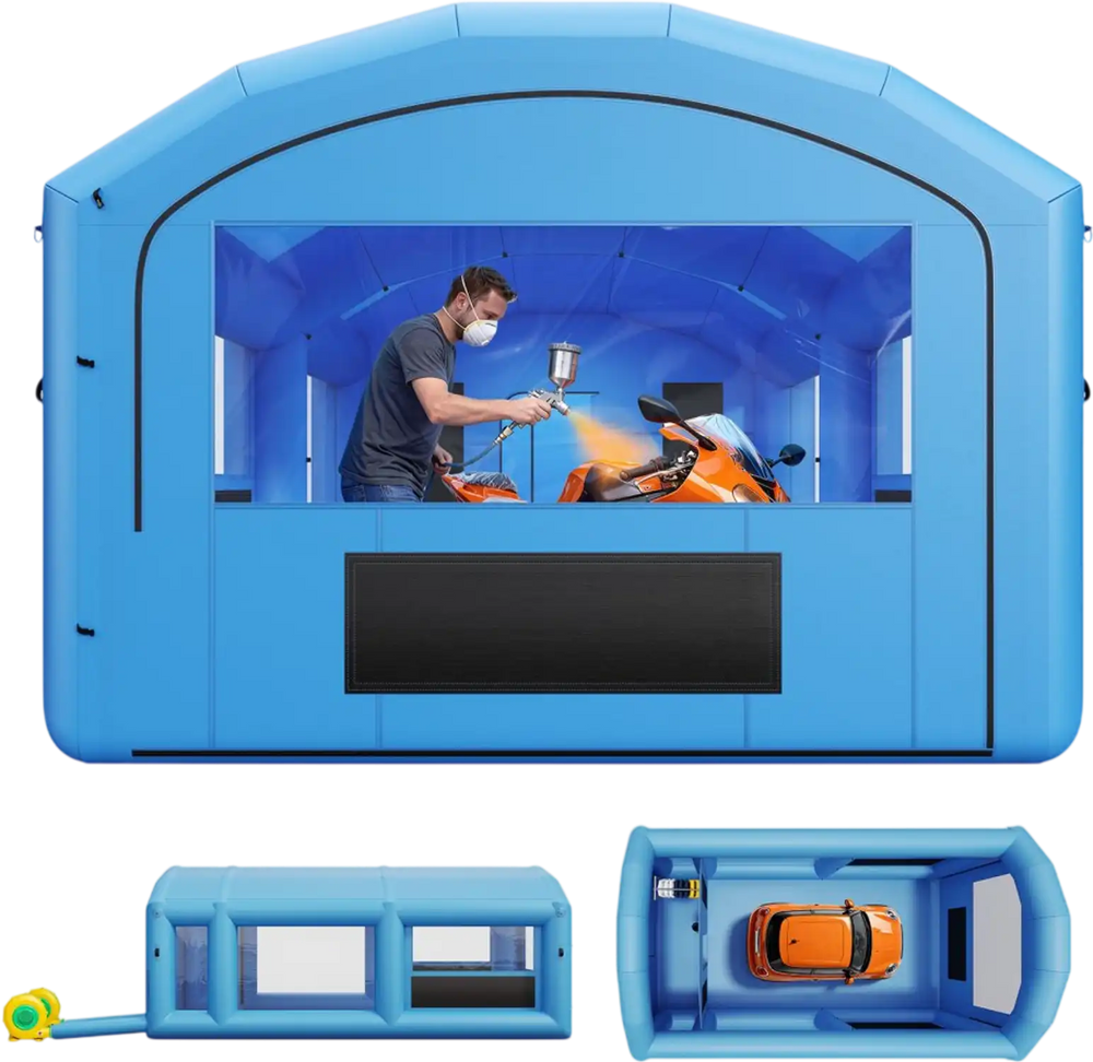 VEVOR Inflatable Paint Booth, 23 x 13 x 9 ft, Portable Spray Booth with 480W+750W Blowers, Large Filter Cotton, Changing Area, Arched Roof Painting Tent for ATV, Motorcycle, Medium Furniture, Blue