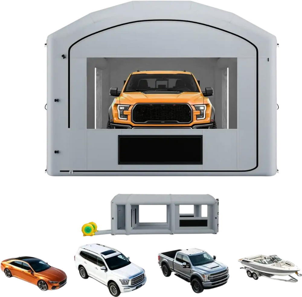 VEVOR Inflatable Paint Booth, 30 x 16 x 12 ft, Portable Spray Booth with 750W+950W Blowers, Large Filter Cotton, Changing Area, Arched Roof Painting Tent for Full-Size Pickup, Small Speedboat, Gray