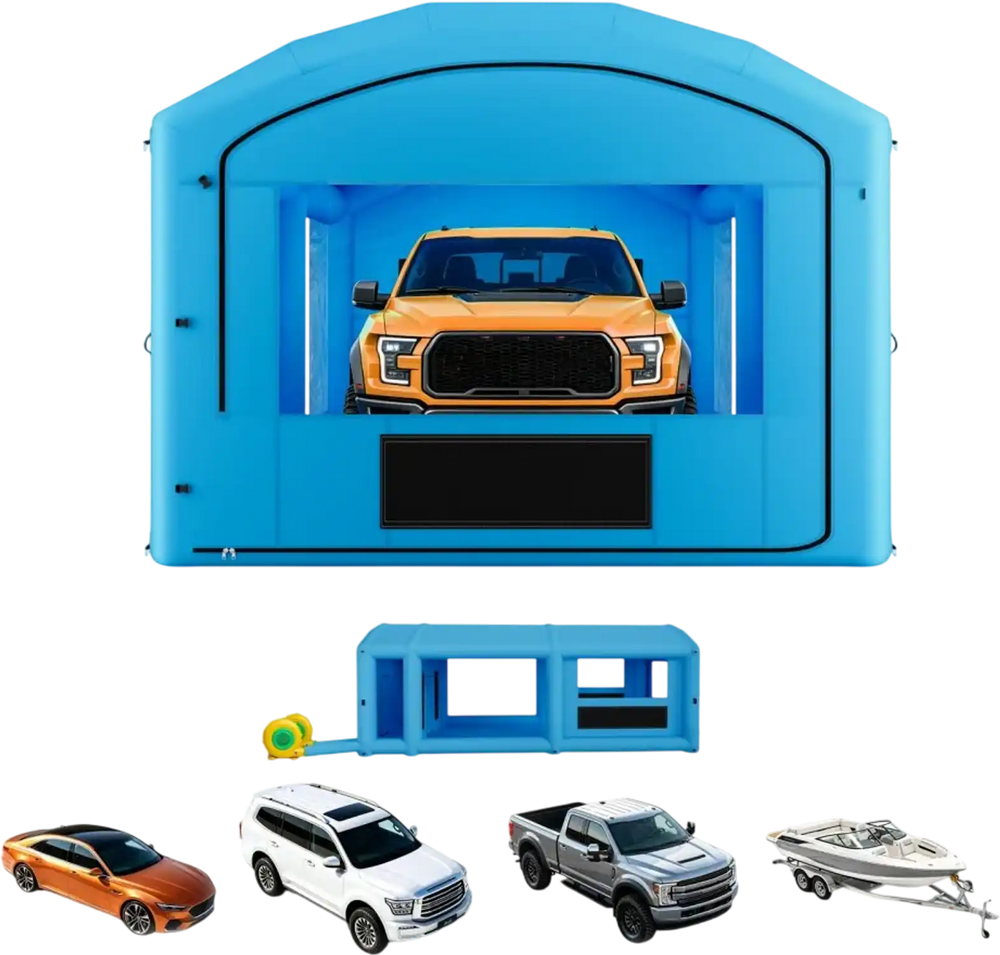 VEVOR Inflatable Paint Booth, 30 x 16 x 12 ft, Portable Spray Booth with 750W+950W Blowers, Large Filter Cotton, Changing Area, Arched Roof Painting Tent for Full-Size Pickup, Small Speedboat, Blue