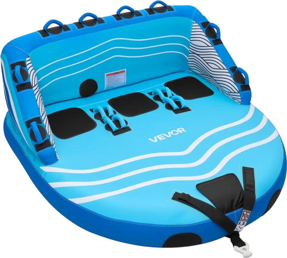 VEVOR Towable Tubes for Boating, 3-Rider Inflatable Towable Tube for Boat to Pull, 510 lbs Capacity Water Sports Boating Tubes - with Full Nylon Cover, Dual Tow Points, Safety Valve & Padded Handles
