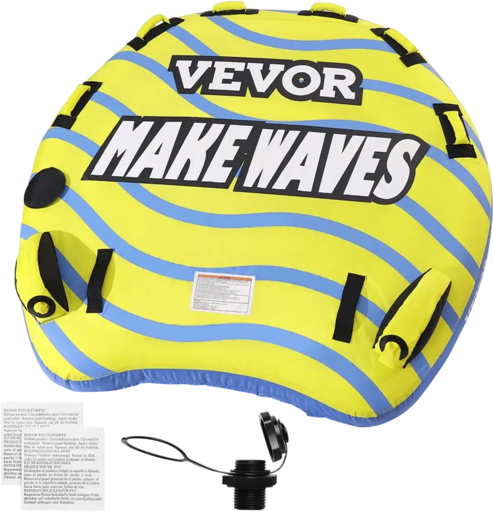 VEVOR Towable Tube for Boating, 1-3 Riders Inflatable Towable Tube with Bumper Fins, 510 lbs Water Sport Towable Tubes for Boats to Pull, Full Nylon Cover, EVA Grab Handles and Speed Safety Valve