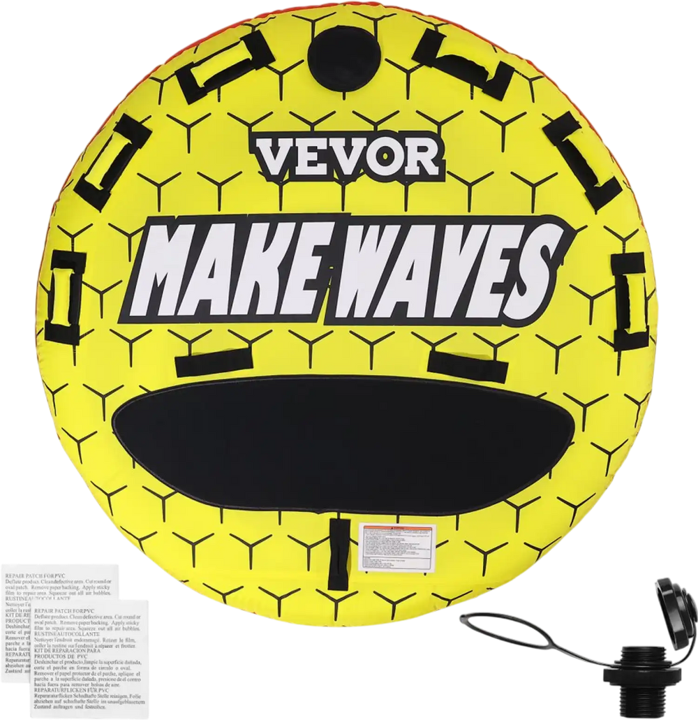 VEVOR Towable Tube for Boating, 1-3 Riders Inflatable Boat Tubes and Towables, 510 lbs, 63" Round Water Sport Towable Tubes for Boats to Pull, Full Nylon Cover, EVA Grab Handles and Speed Safety Valve