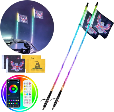 Vevor Whip Light 2 PCS 3' RGB Spiral LED Chasing Light Kit New