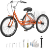 VEVOR Adult Tricycle 24 inch 7 Speed Trikes for Adult 3 Wheel Cruiser Bike, w/ Cargo Basket, Adjustable Seat, and Double-Wall Wheel Rims, Carbon Steel Shopping Tricycles for Women, Men, Senior (Red)