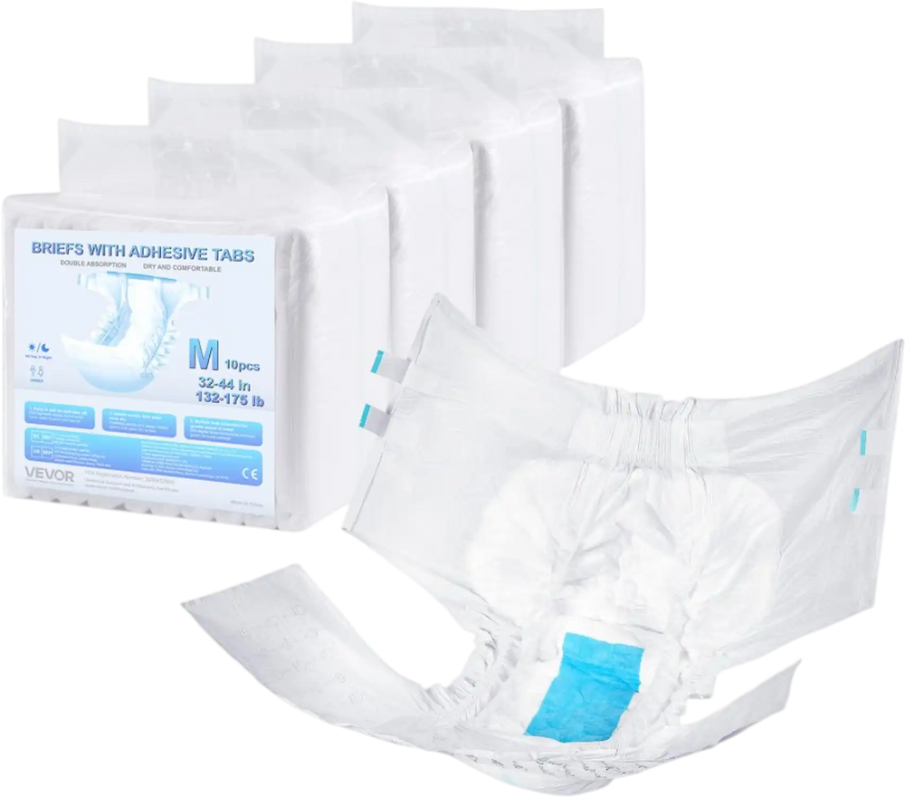 VEVOR Adult Briefs with Tabs, Super Absorbent Incontinence Briefs for Men and Women, Disposable Adult Diapers with Leakproof 3D Surround Guard & Wetness Indicator - M Size, 40 Count (4 Packs of 10)