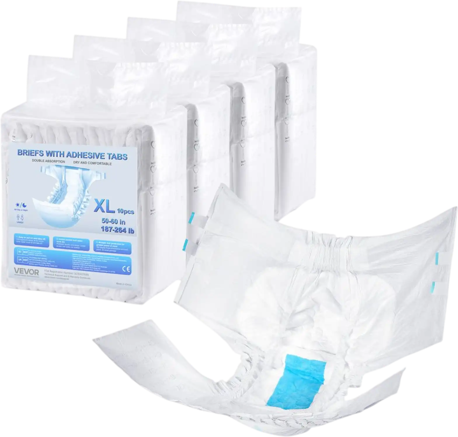 Vevor Briefs Adult Incontinence Briefs with Adhesive Tabs XL 40 Count New