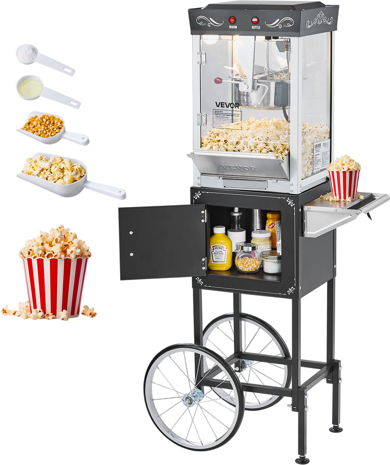 Vevor Popcorn Machine with Cart 8 oz Stainless Steel Kettle 800W New