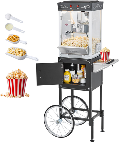 Vevor Popcorn Machine with Cart 8 oz Stainless Steel Kettle 800W New