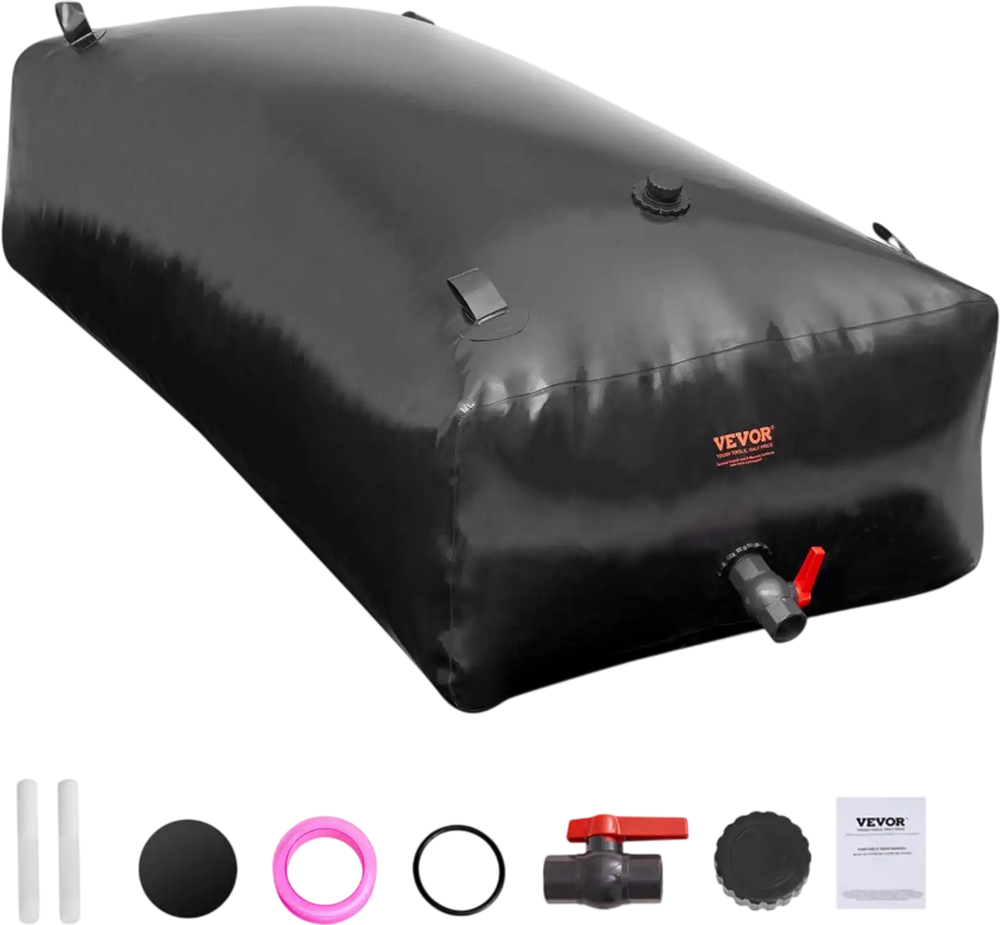 VEVOR 1000L/264 Gallon Water Storage Bladder, RV Water Tank, 1000D PVC Collapsible Water Storage Containers, Large Capacity Soft Water Bag, Portable Water Bladder, Fire Prevention, Camping, Emergency