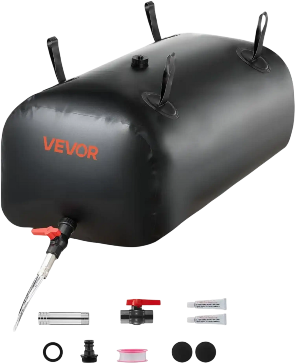 VEVOR Water Storage Bladder, 30 Gal Collapsible Water Storage Bag, Wear-Resistant 1000D PVC Soft Waters Bag, Leakproof Camping Tank Containers for Garden Irrigation RV Emergency Use, Black