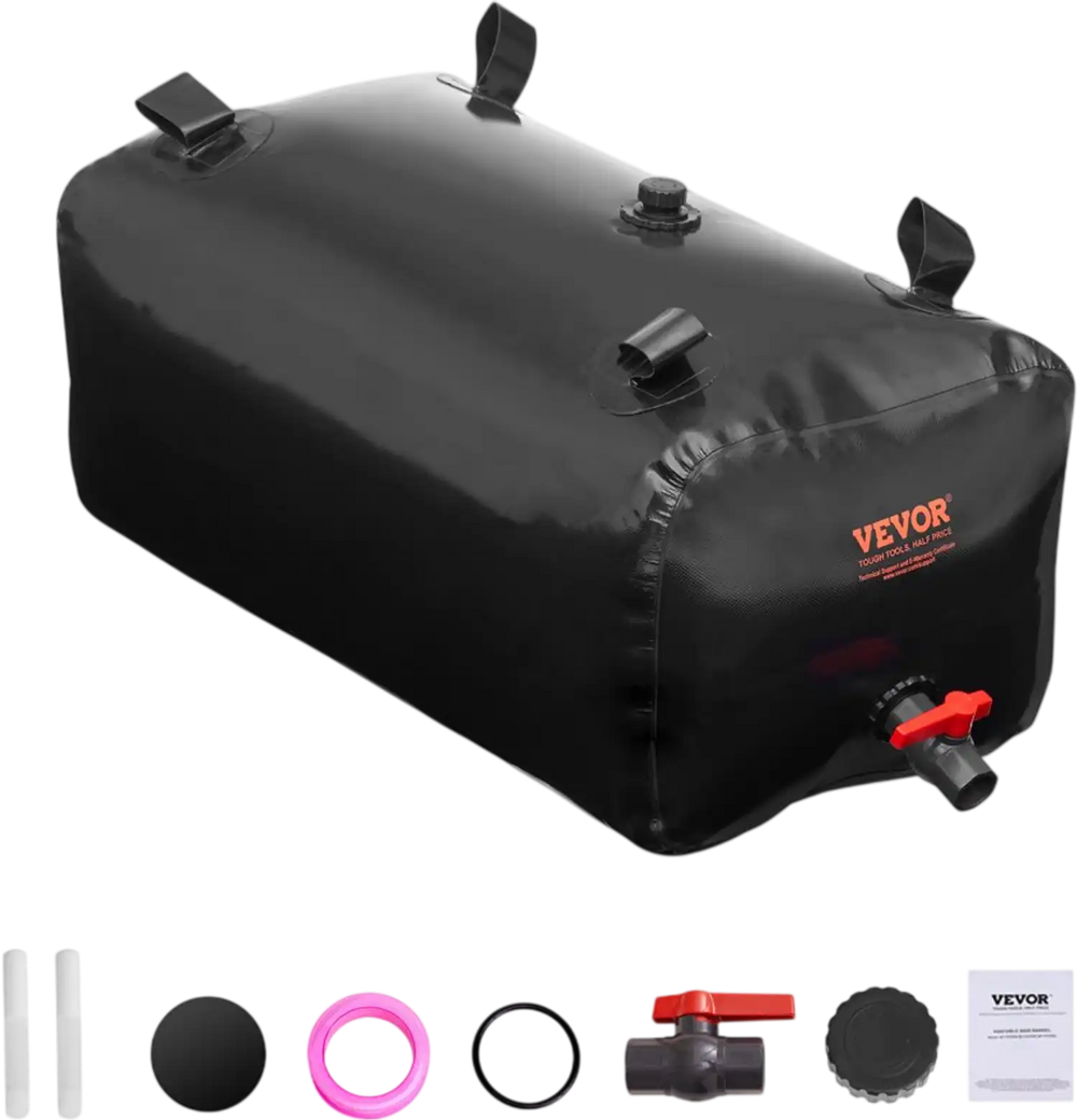 VEVOR 113 L/29.85 Gal Water Storage Bladder, Portable RV Water Tank, 1000D PVC Collapsible Water Storage Containers, Soft Water Bag, Water Bladder, Fire Prevention, Camping, Emergency Water Use, Black