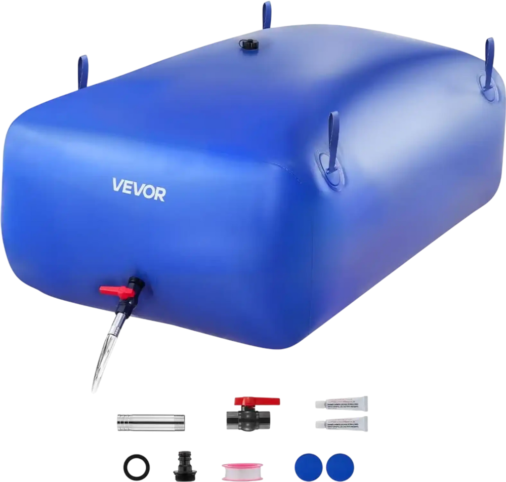 VEVOR Water Storage Bladder, 142.7 Gal Collapsible Water Storage Bag, Wear-Resistant 1000D PVC Soft Waters Bag, Leakproof Camping Tank Containers for Garden Irrigation RV Emergency Use, Blue