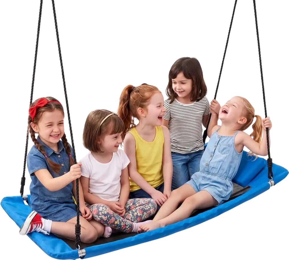 VEVOR Platform Tree Swing for Kids and Adults 700 lbs 60" Rectangle Blue, for Backyard Outdoor & Indoor, 900D Oxford Fabric Giant Seat with 2 Hanging Straps, Adjustable Ropes and Curved Edge Design