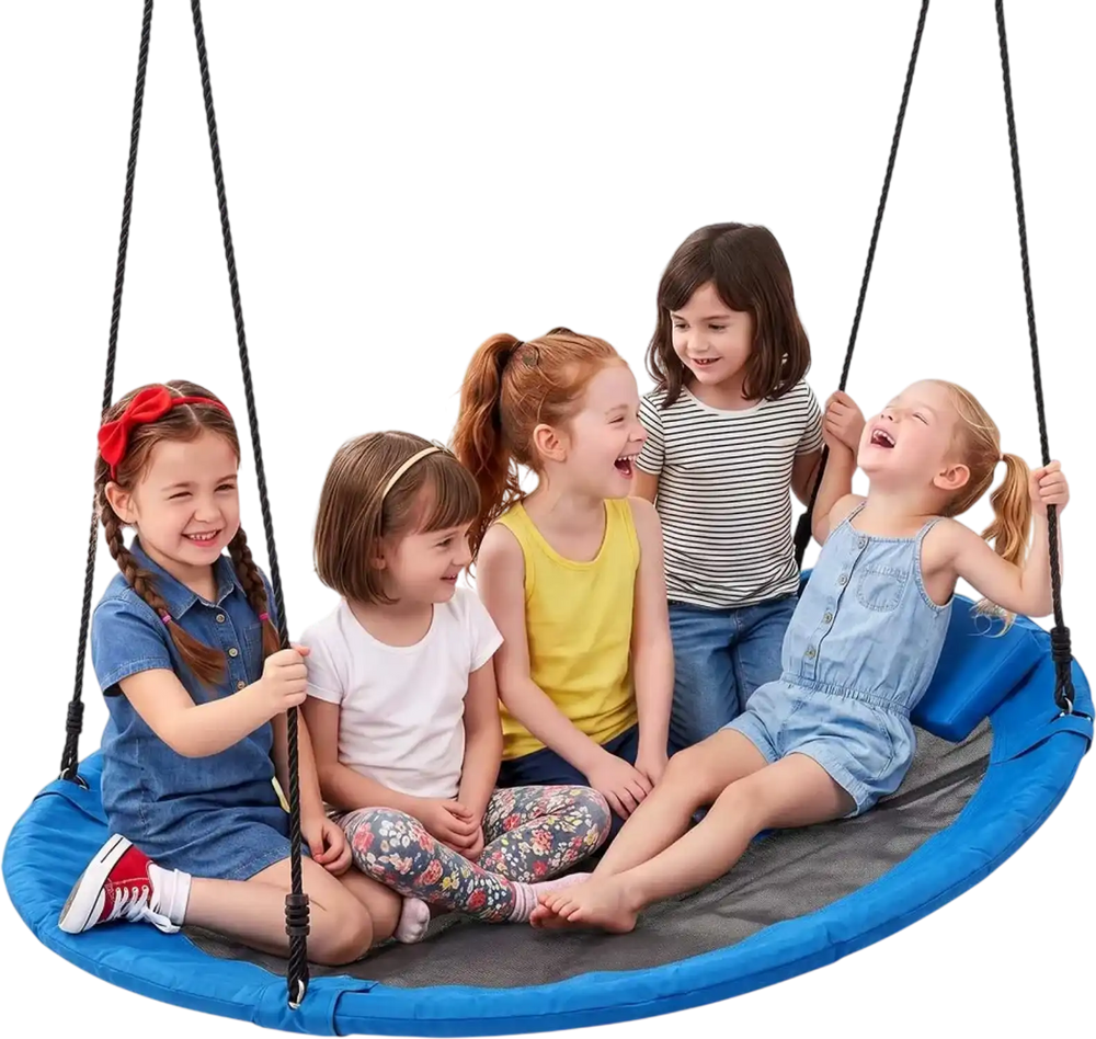 VEVOR Tree Swing 60" Saucer Swing for Kids & Adults 700 lbs Weight Capacity, for Backyard Outdoor & Indoor, 360° Rotation, 900D Oxford Fabric Round Seat with 2 Hanging Straps & Adjustable Ropes, Blue