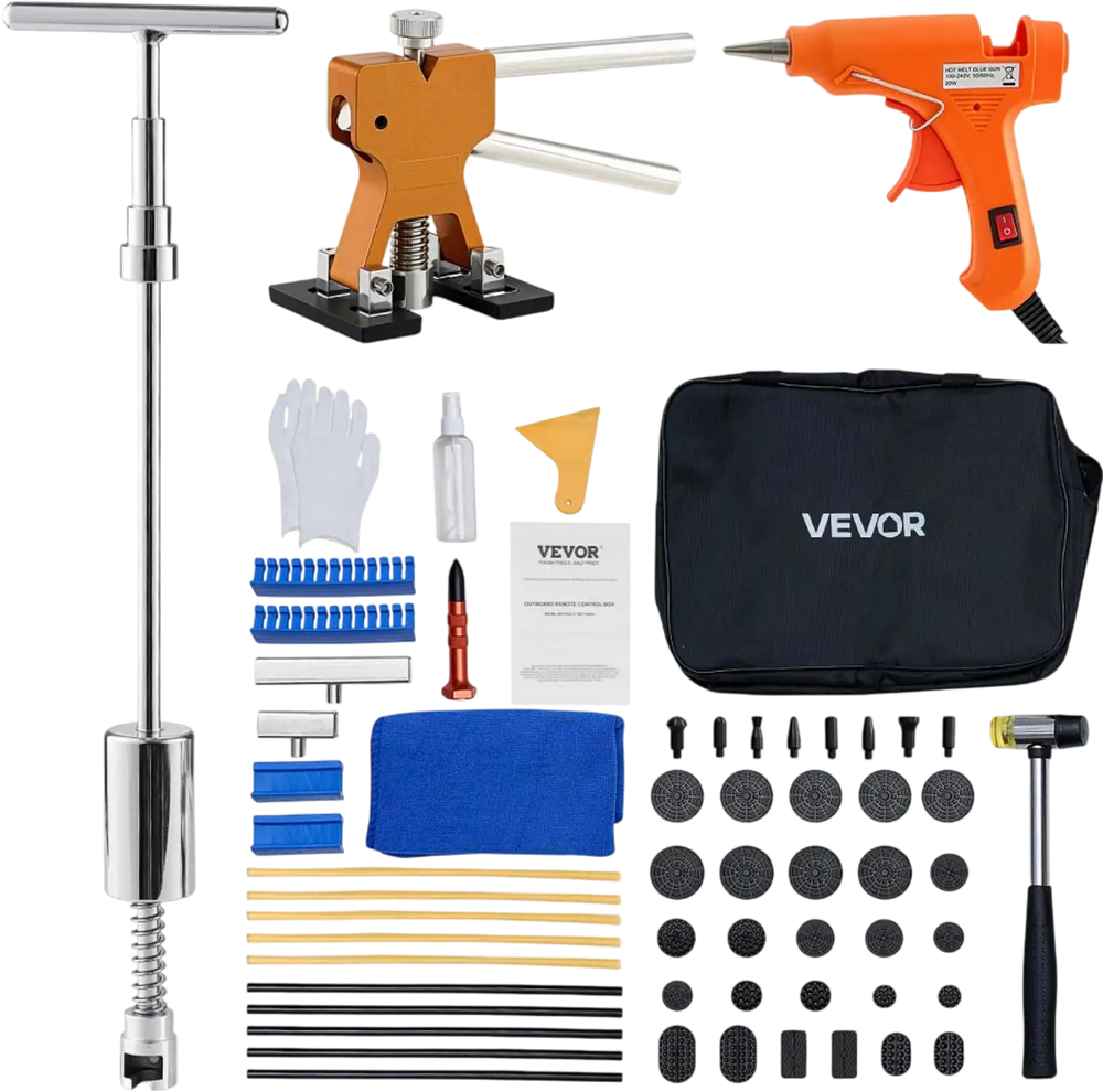 VEVOR Dent Puller Kit, 61 PCS Paintless Dent Removal Kit with Golden Lifter, Slide Hammer T-Bar, Glue Gun, Auto Body Hail Damage Repair Remover Tools for Car Refrigerator Large Small Door Ding Repair