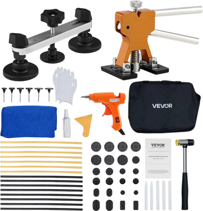 VEVOR Dent Puller Kit, 60 PCS Paintless Dent Removal Kit with Golden Lifter, Bridge Puller, Rubber Hammer, Glue Gun, Auto Body Hail Damage Repair Remover Tools for Car Refrigerator Door Ding Repair