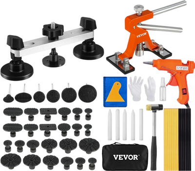 VEVOR 56 PCS Dent Removal Kit, Paintless Dent Repair Kit with Golden Lifter, Bridge Puller, Car Dent Puller with Puller Tabs, Hot Glue Gun for Auto Body Dents, Hail Damage, Door Ding