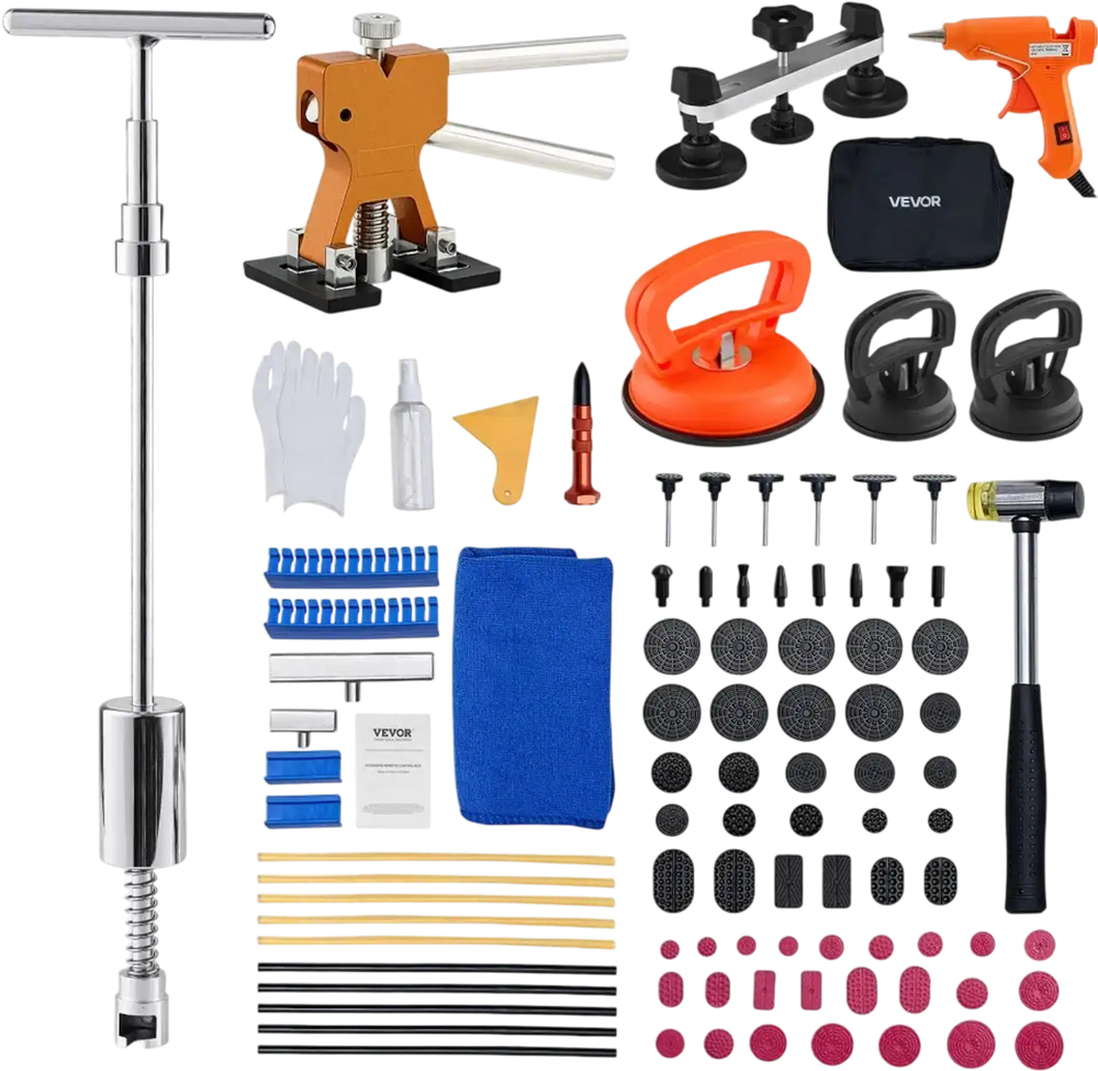 VEVOR Dent Puller Kit, 100 PCS Paintless Dent Removal Kit with Golden Lifter, Bridge Puller, Slide Hammer T-Bar, Glue Gun, Auto Body Hail Damage Remover Tools for Car Refrigerator Door Ding Repair
