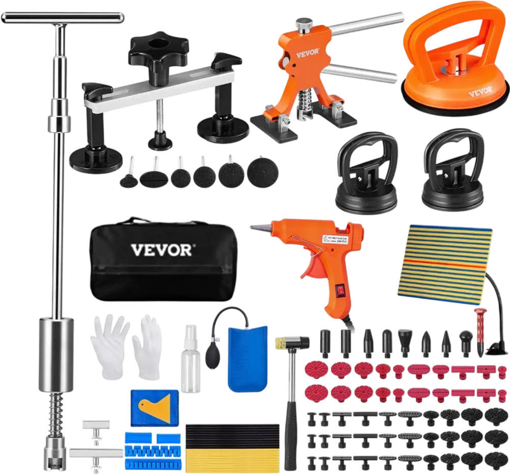 VEVOR 107 PCS Dent Removal Kit, Paintless Dent Repair Kit with Golden Lifter, Bridge Puller, Slide Hammer T-bar Dent Puller, Suction Cup Dent Puller for Auto Body Dents, Hail Damage, Door Ding