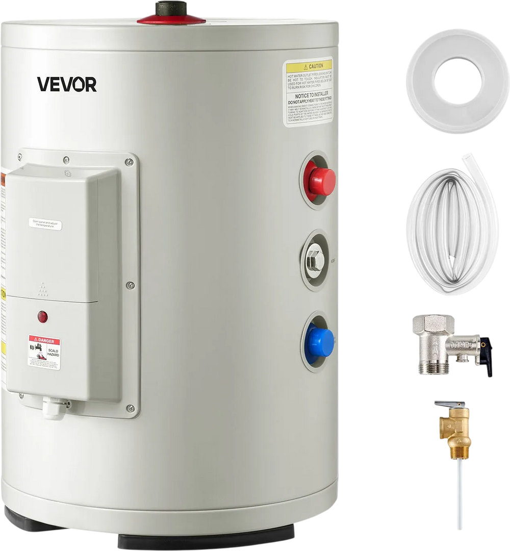 VEVOR 6 Gallon Electric Tank Water Heater, 1600W Point-of-Use Hot Water Heater with LED Display, Knob Control, Top Outlet, 120V Storage Design with T&P Valve for Studio Apartments, RVs, Gray