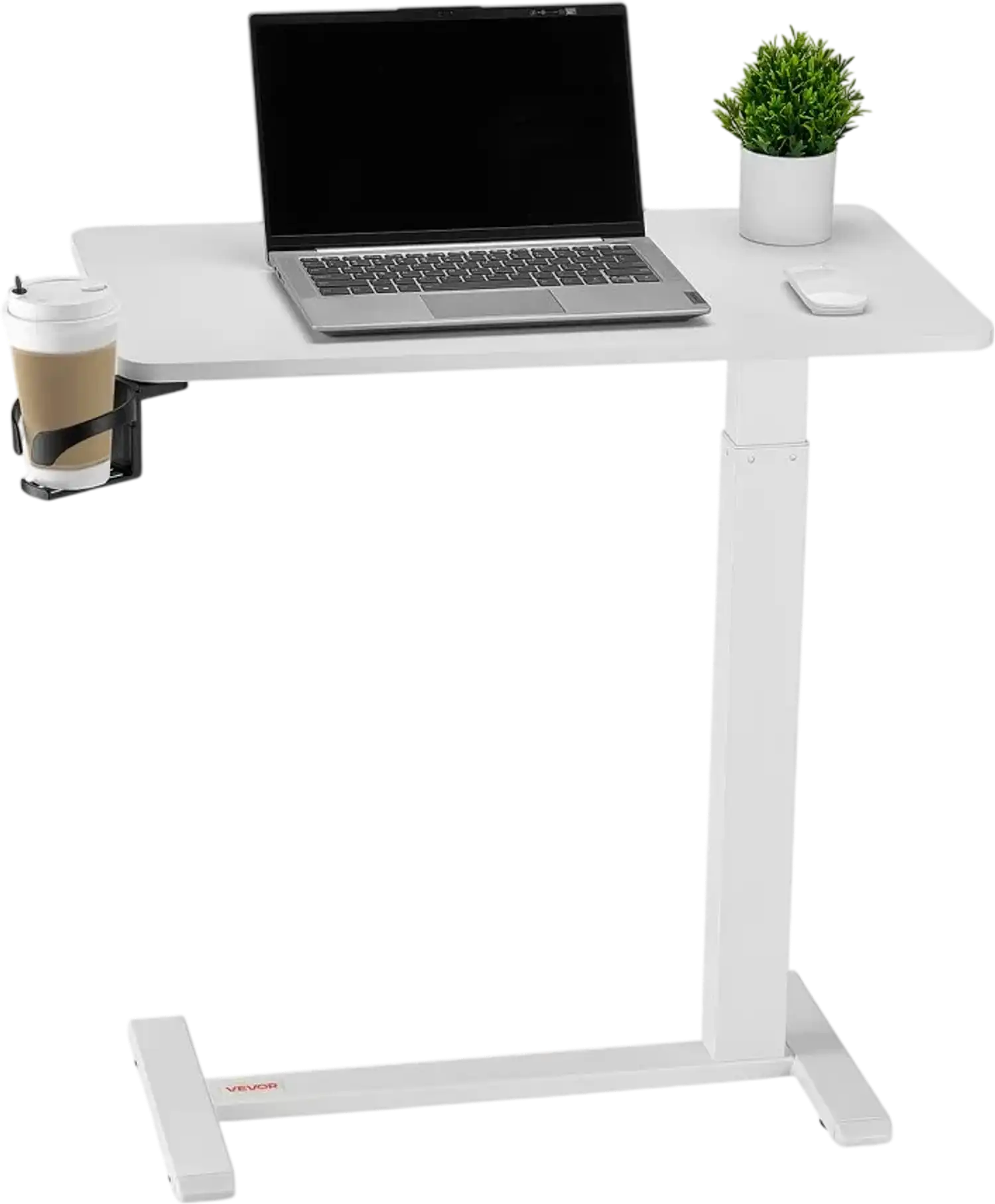 Vevor Overbed Table Adjustable Mobile Bed Side Desk with Hidden Wheels Cup Holder White New