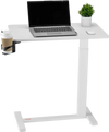 VEVOR Overbed Table, Mobile Bed Side Table with 4 Hidden Wheels, Height Adjustable Rolling Laptop Desk with Cup Holder, Portable Particleboard Over Bed Desk for Home, Office, Study, White