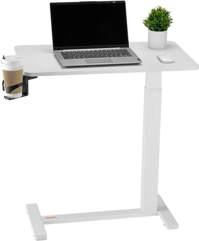 Vevor Overbed Table Adjustable Mobile Bed Side Desk with Hidden Wheels Cup Holder White New