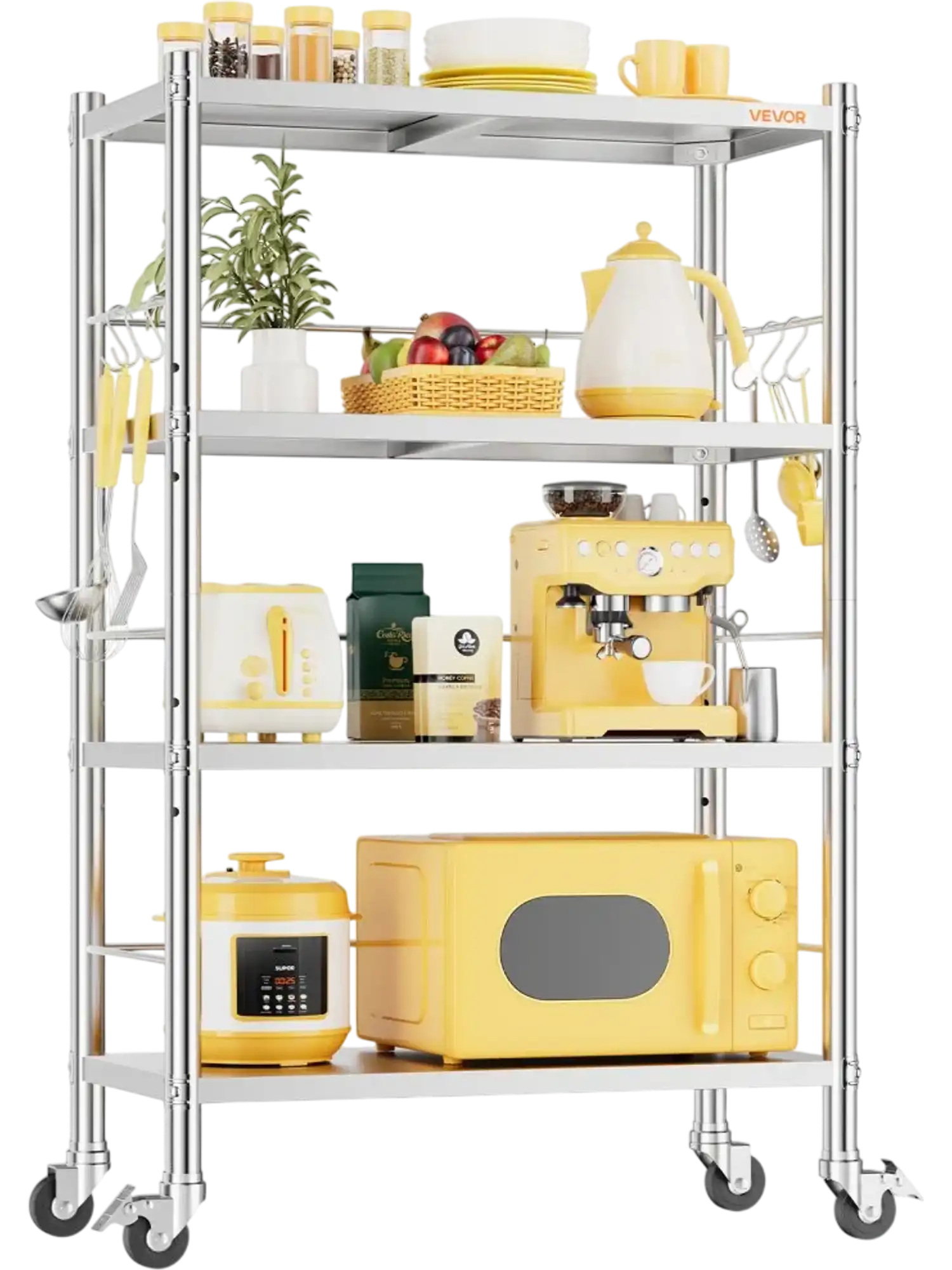 Vevor Storage Rack Stainless Steel 4-Tier Shelving with Wheels 31.5