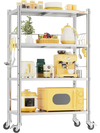 VEVOR Stainless Steel Shelving 4-Tier 31.5 x 15.8 x 53.7 in Storage Rack, for Kitchen Pantry Garage, 300 lb Per Shelf Heavy-Duty Freestanding Organizer with Wheels, 3-Level Adjustable Shelves, 6 Hook
