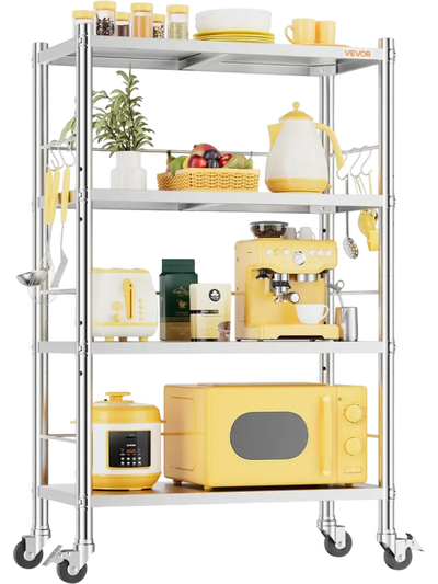 Vevor Storage Rack Stainless Steel 4-Tier Shelving with Wheels 31.5