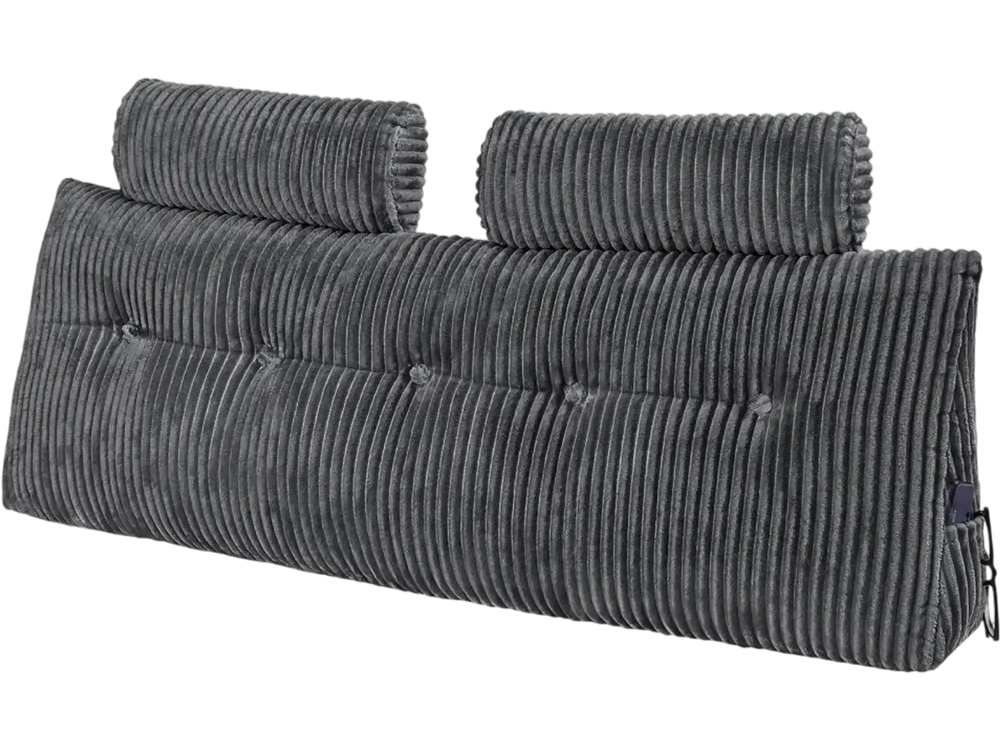 VEVOR Headboard Pillow, Queen Size Wedge Headboard Pillow with 2 Side Pockets and 2 Headrests, Bed Wedge Pillow with Washable Flannel Cloth, for Reading, Gaming, Resting, Working in Bed, Grey