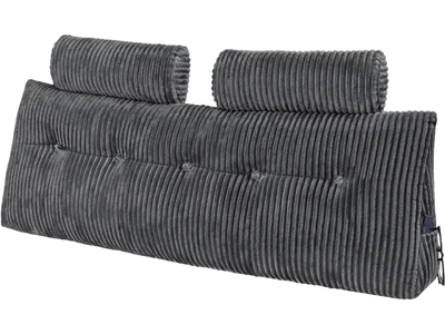 VEVOR Headboard Pillow, Queen Size Wedge Headboard Pillow with 2 Side Pockets and 2 Headrests, Bed Wedge Pillow with Washable Flannel Cloth, for Reading, Gaming, Resting, Working in Bed, Grey