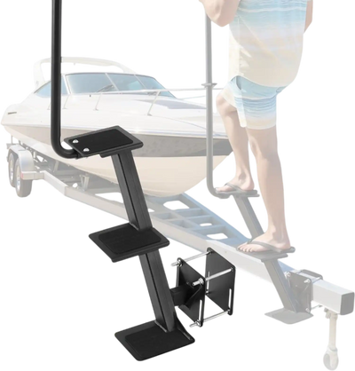 VEVOR Boat Trailer Steps, 3-Step, Heavy-Duty Boat Trailer Steps with Handle, Non-Slip Surface, 3 Mounting Angle Options, Carbon Steel Ladder Suitable for 3