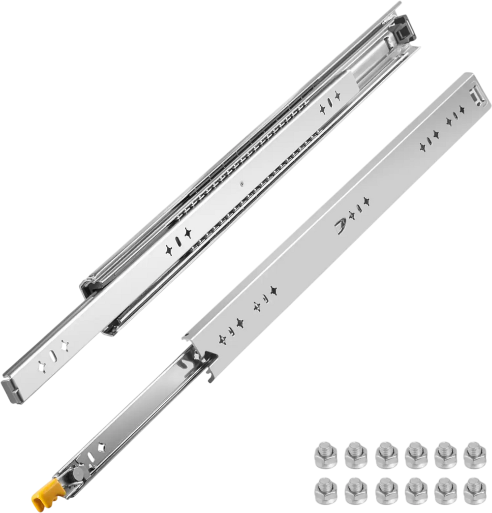 VEVOR Heavy Duty Drawer Slides 2PCS Drawer Slides 24\" Locking Drawer Slides 250LBS Capacity Heavy Duty Slides Three Section Full Extension Drawer Slide Cold-Rolled Steel Industrial Drawer Slides
