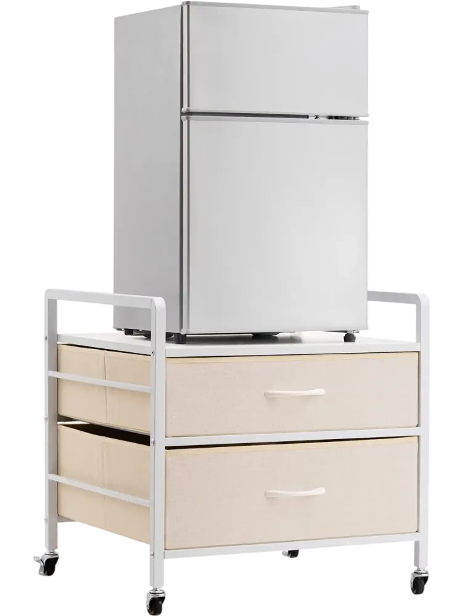 Vevor Mini Fridge Stand White Storage Cart with 2 Drawers & 4 Swivel Wheels New
