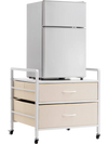 VEVOR Mini Fridge Stand with Storage, 176 lb-Capacity Mini Fridge Table with 2 Drawers & 4 Swivel Wheels, Mobile Mini Fridge Shelf, White Mini Fridge Organizer for Dorm, Apartment, Office, Bedroom