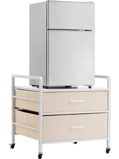 Vevor Mini Fridge Stand White Storage Cart with 2 Drawers & 4 Swivel Wheels New