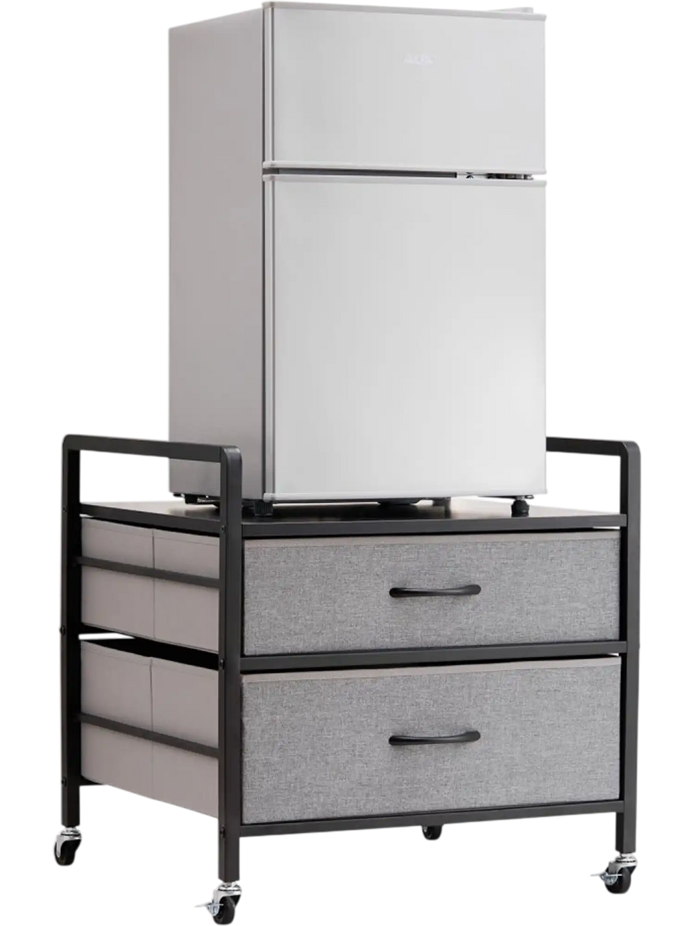 VEVOR Mini Fridge Stand with Storage, 176 lb-Capacity Mini Fridge Table with 2 Drawers & 4 Swivel Wheels, Mobile Mini Fridge Shelf, Gray Mini Fridge Organizer for Dorm, Apartment, Office, Bedroom