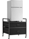 VEVOR Mini Fridge Stand with Storage, 176 lb-Capacity Mini Fridge Table with 2 Drawers & 4 Swivel Wheels, Mobile Mini Fridge Shelf, Black Mini Fridge Organizer for Dorm, Apartment, Office, Bedroom