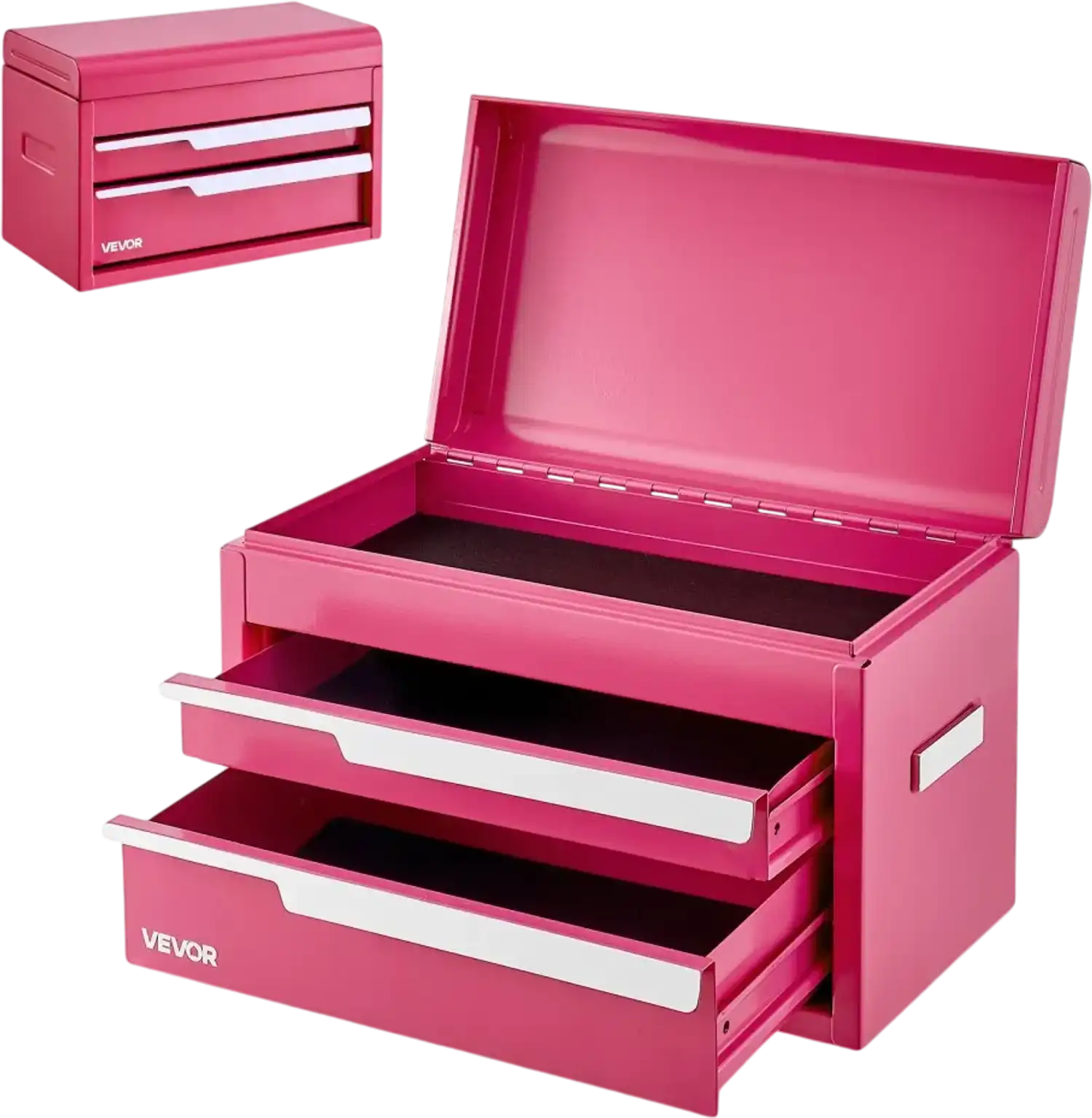 Vevor Tool Box Steel 2-Drawer Portable Metal Toolbox with Top Storage Pink New