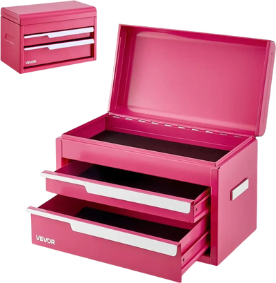 Vevor Tool Box Steel 2-Drawer Portable Metal Toolbox with Top Storage Pink New