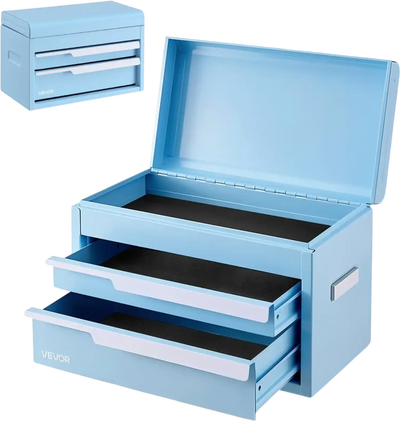 Vevor Tool Box Steel 2-Drawer Portable Metal Toolbox with Top Storage Blue New