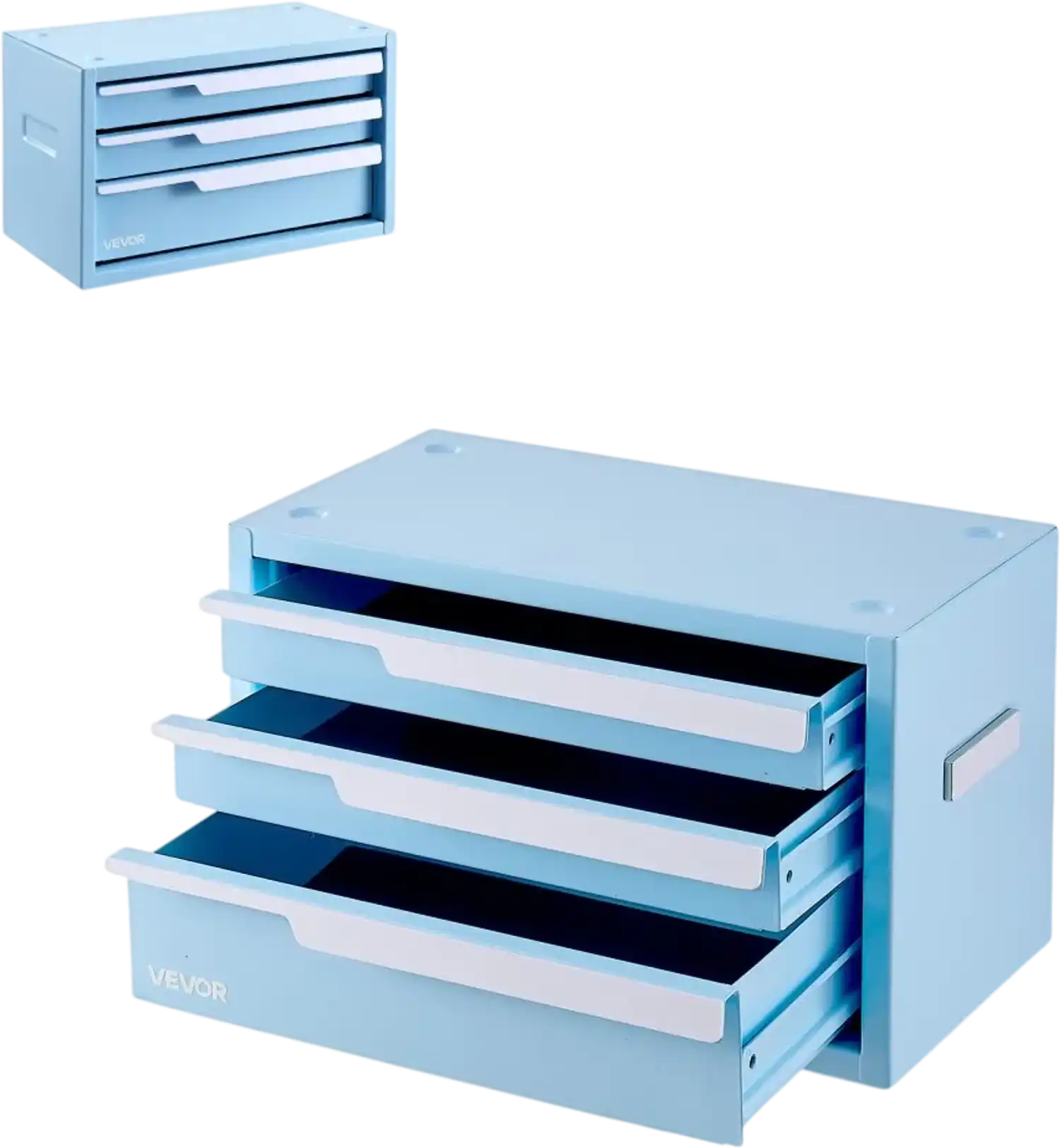 Vevor Tool Box 3-Drawer Portable Steel Metal Toolbox Blue New