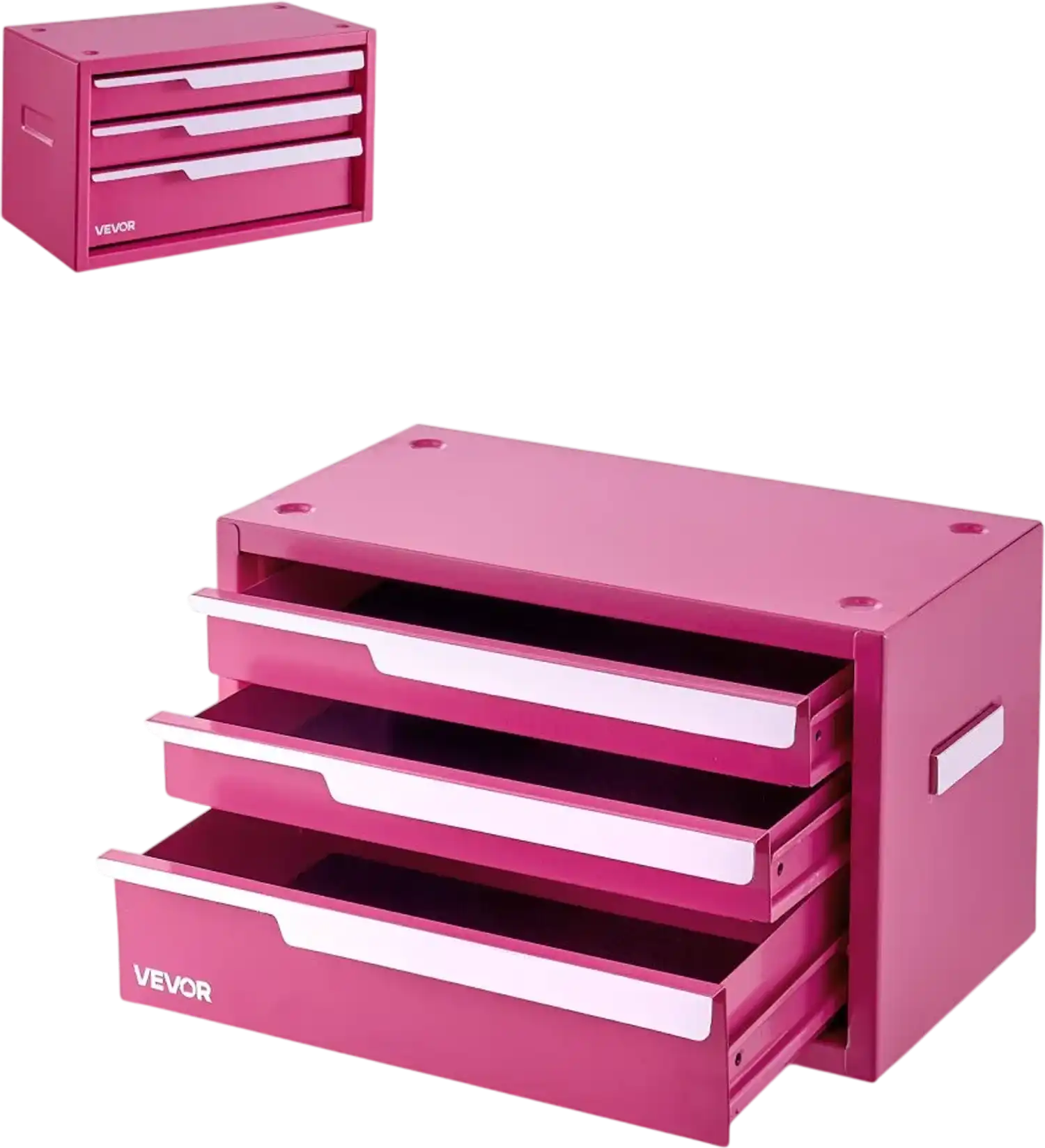 Vevor Tool Box 3-Drawer Portable Steel Toolbox Pink New