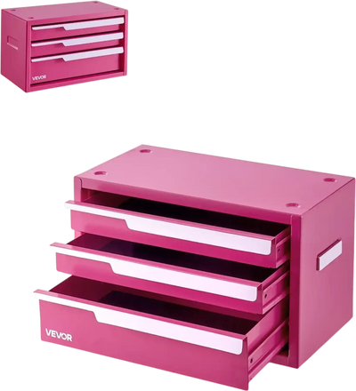 Vevor Tool Box 3-Drawer Portable Steel Toolbox Pink New