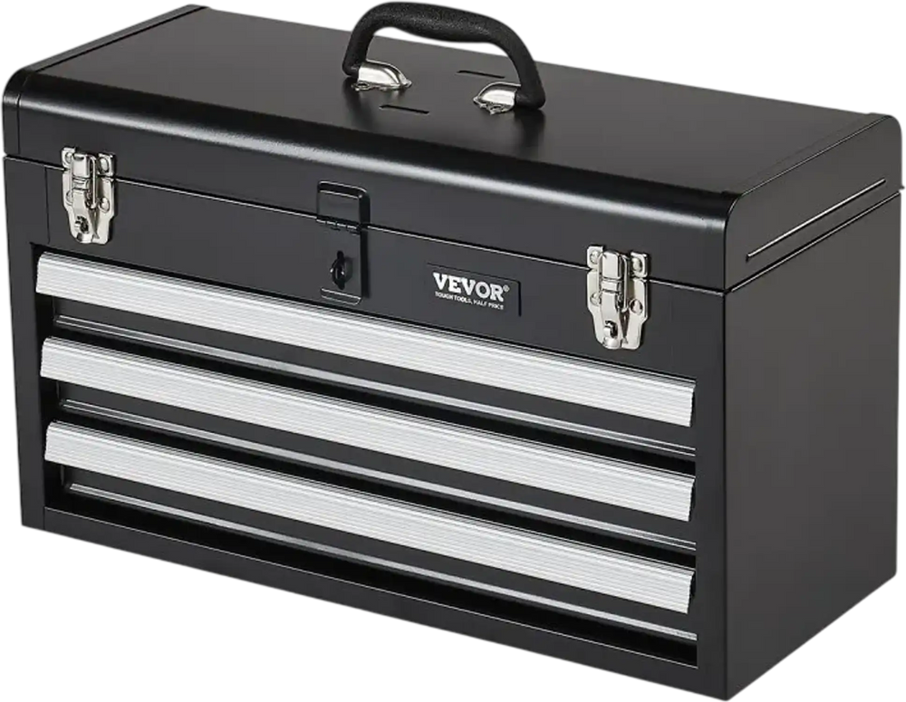VEVOR Metal Tool Box, 20.5-inch, Portable Metal Tool Box with 3 Drawers, Small Tool Chest with EVA Liners, Ball Bearing Slide Drawers Locking & Powder Coated Finish, Multi-Function Tool Organizer