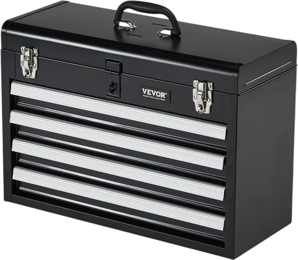 VEVOR Metal Tool Box, 20.5-inch, Portable Metal Tool Box with 4 Drawers, Small Tool Chest with EVA Liners, Ball Bearing Slide Drawers Locking & Powder Coated Finish, Multi-Function Tool Organizer