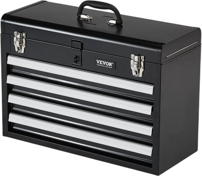 VEVOR Metal Tool Box, 20.5-inch, Portable Metal Tool Box with 4 Drawers, Small Tool Chest with EVA Liners, Ball Bearing Slide Drawers Locking & Powder Coated Finish, Multi-Function Tool Organizer